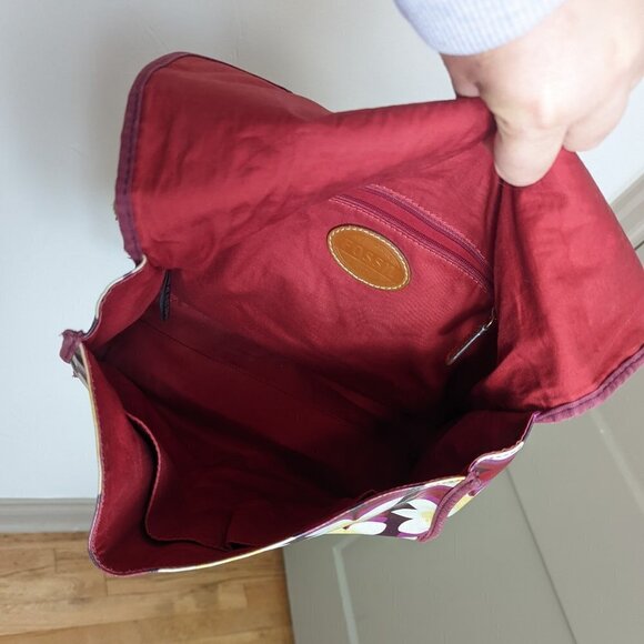 Fossil Oil Cloth Floral Satchel Crossbody Shoulder Bag Midcentury Pattern - Picture 6 of 10